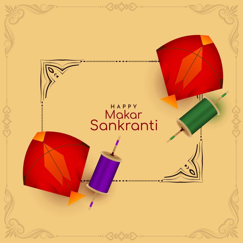 diseño de fondo del festival makar sankranti con cometas de colores vector