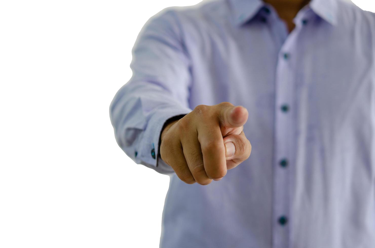 business man hand pointing fingers on white background.Clipping path photo