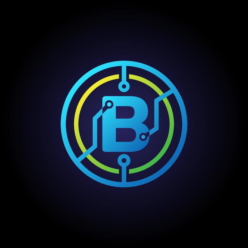 Initial letter B logo design template, Technology icon vector logo in circle
