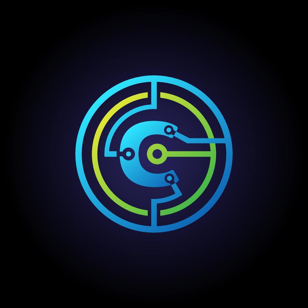 Initial letter C logo design template, Technology icon vector logo in circle