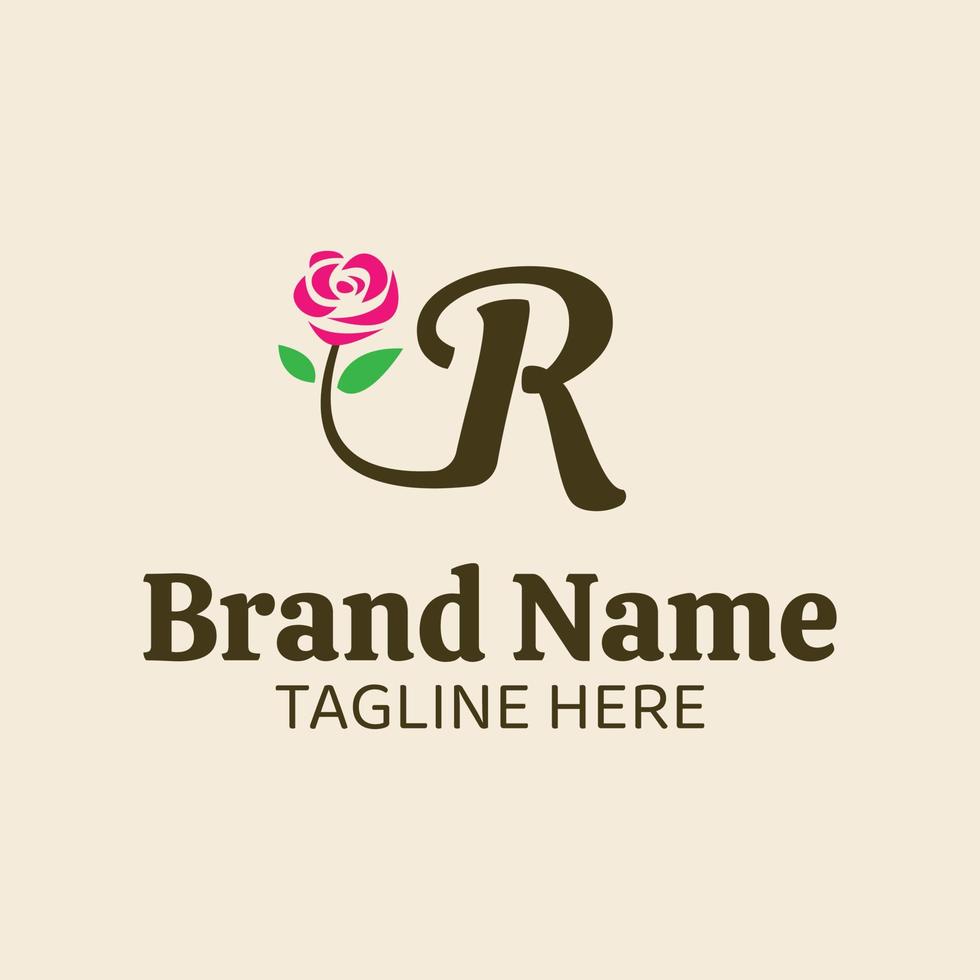 Initial letter R botanical flower logo design template vector