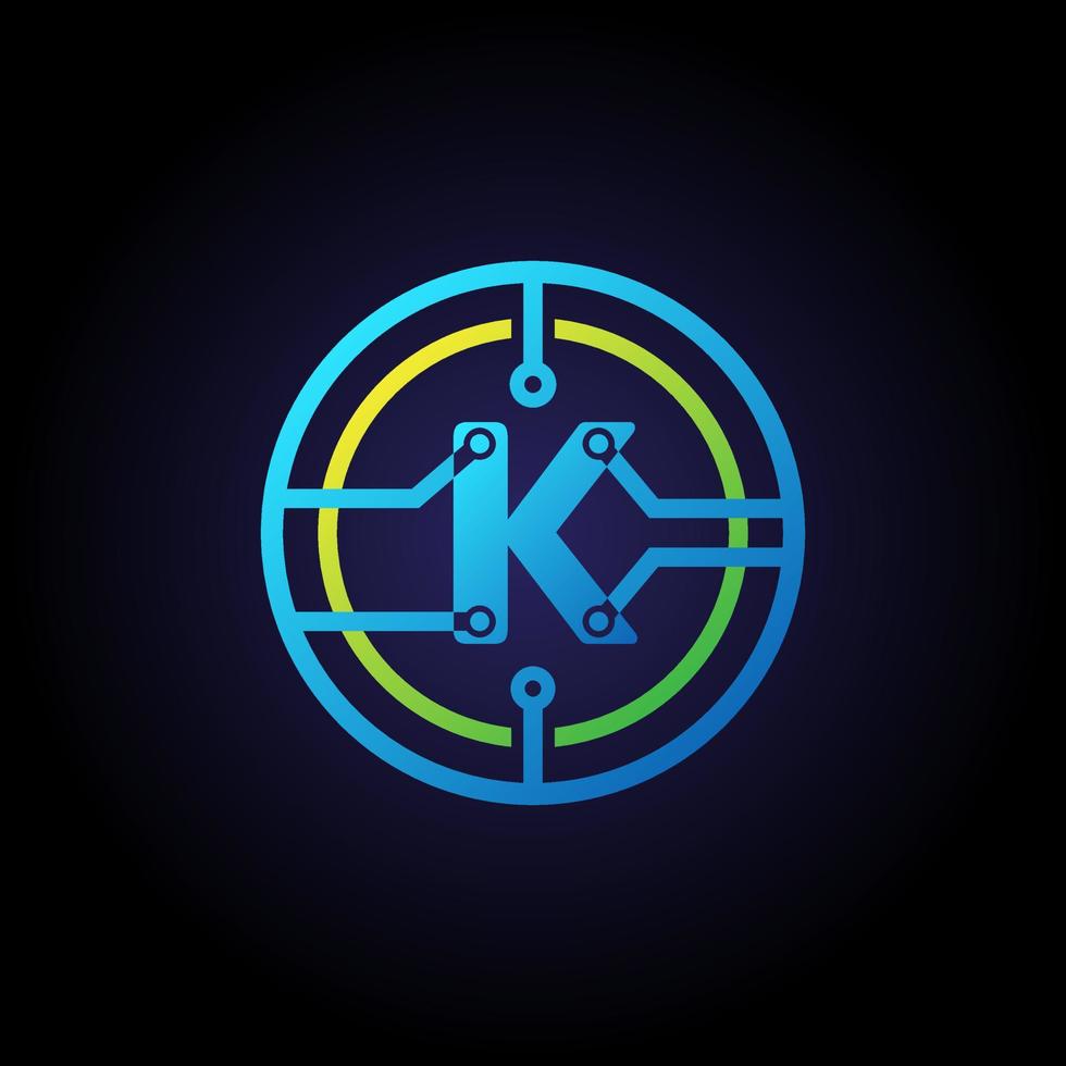 Initial letter K logo design template, Technology icon vector logo in circle