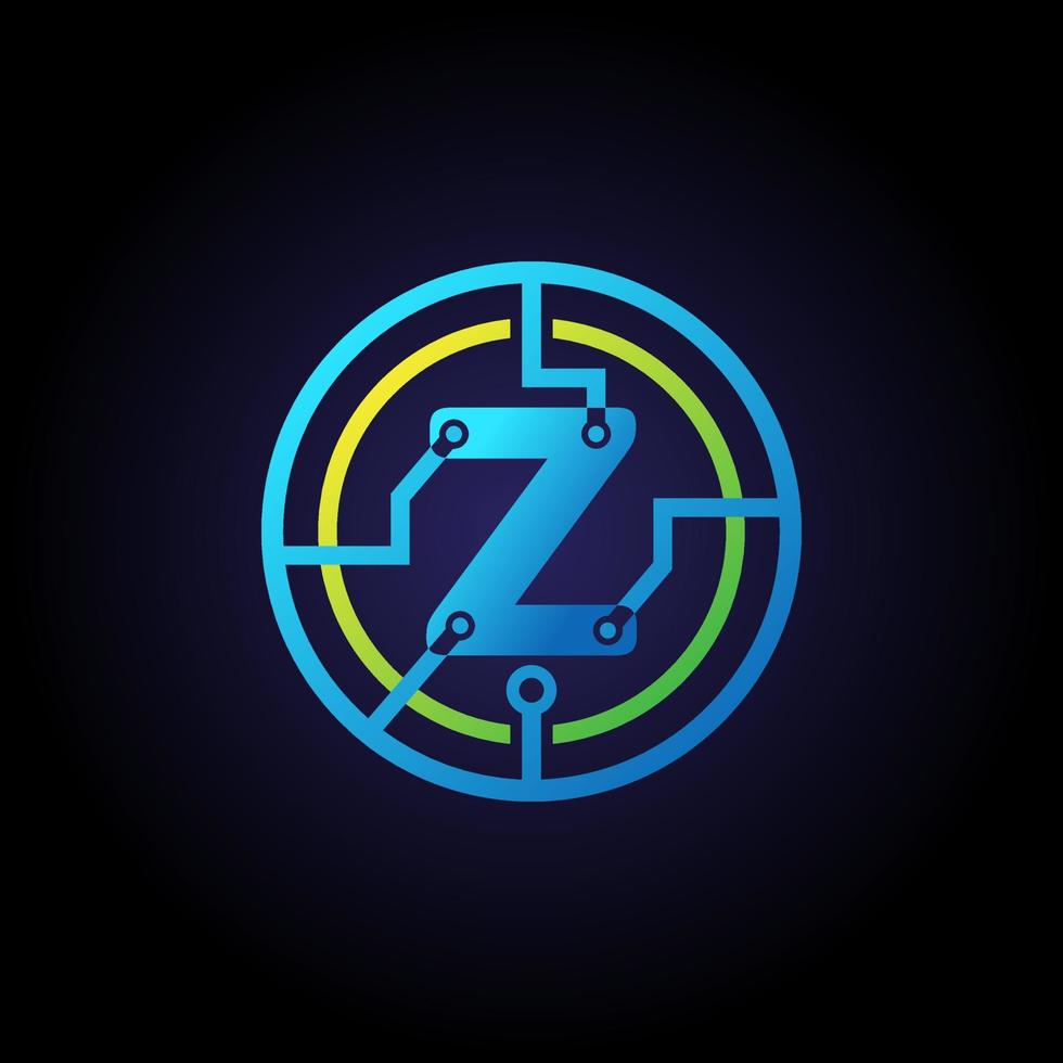 Initial letter Z logo design template, Technology icon vector logo in circle