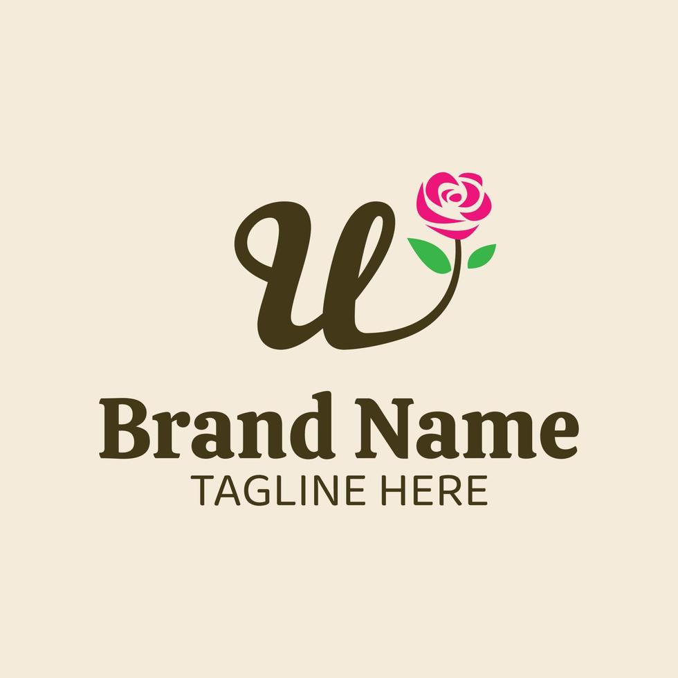 Initial letter U botanical flower logo design template vector