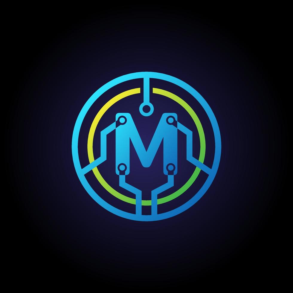 Initial letter M logo design template, Technology icon vector logo in circle