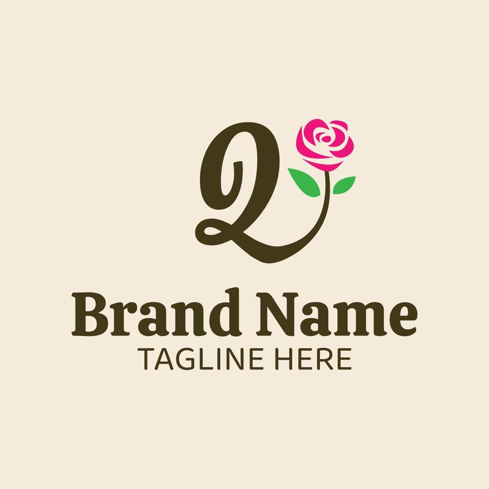 Initial letter Q botanical flower logo design template vector