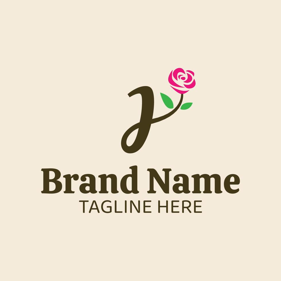 Initial letter J botanical flower logo design template vector