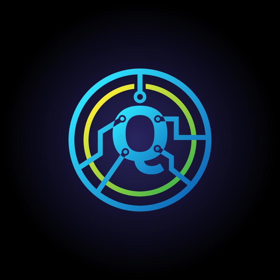 Initial letter Q logo design template, Technology icon vector logo in circle