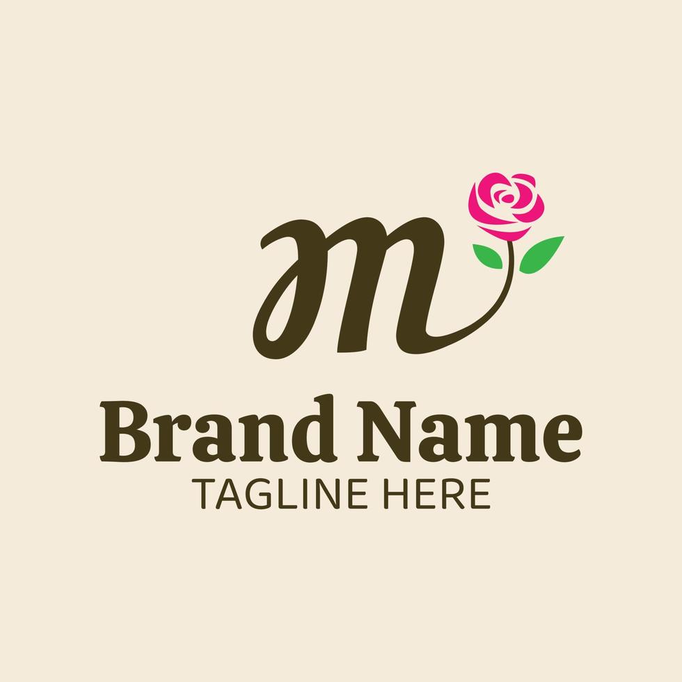 Initial letter M botanical flower logo design template vector