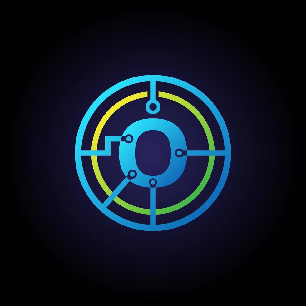 Initial letter O logo design template, Technology icon vector logo in circle