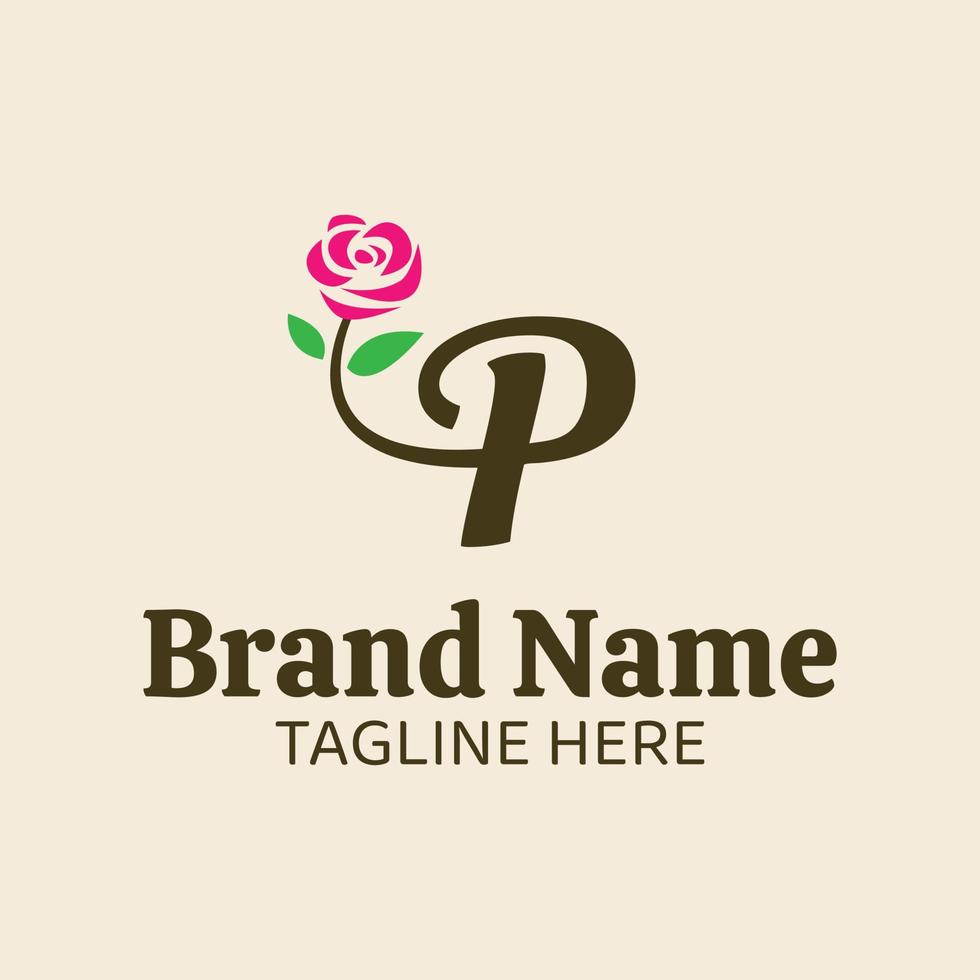Initial letter P botanical flower logo design template vector