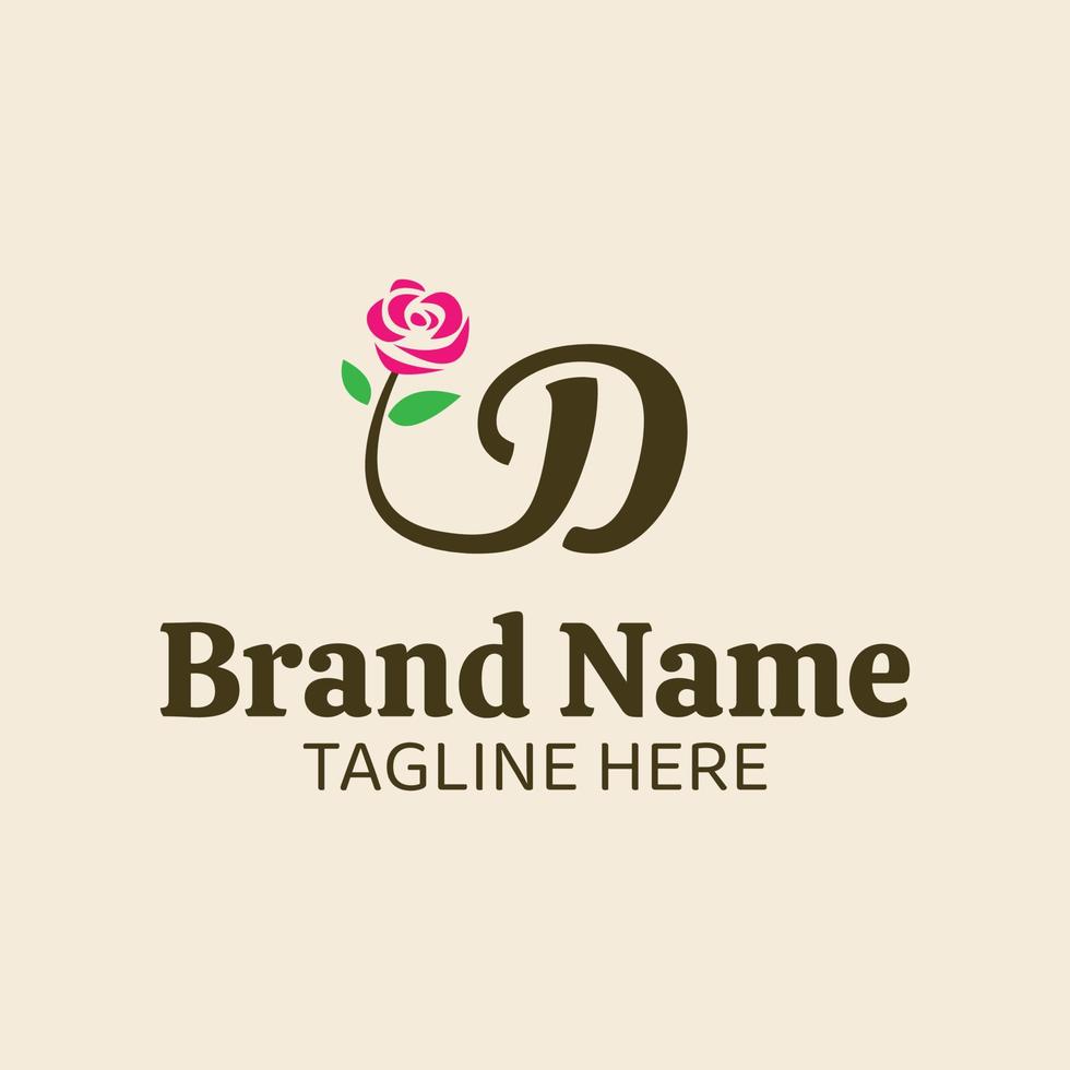 Initial letter D botanical flower logo design template vector