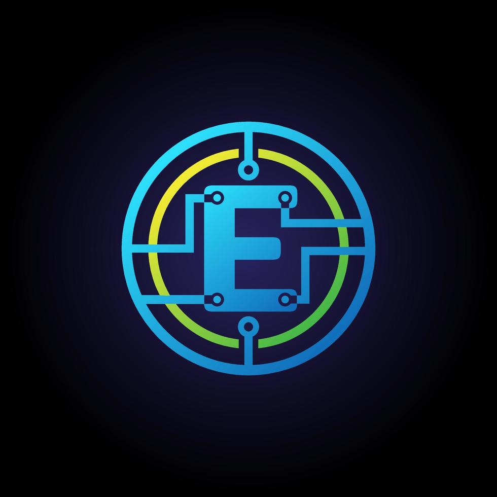 Initial letter E logo design template, Technology icon vector logo in circle