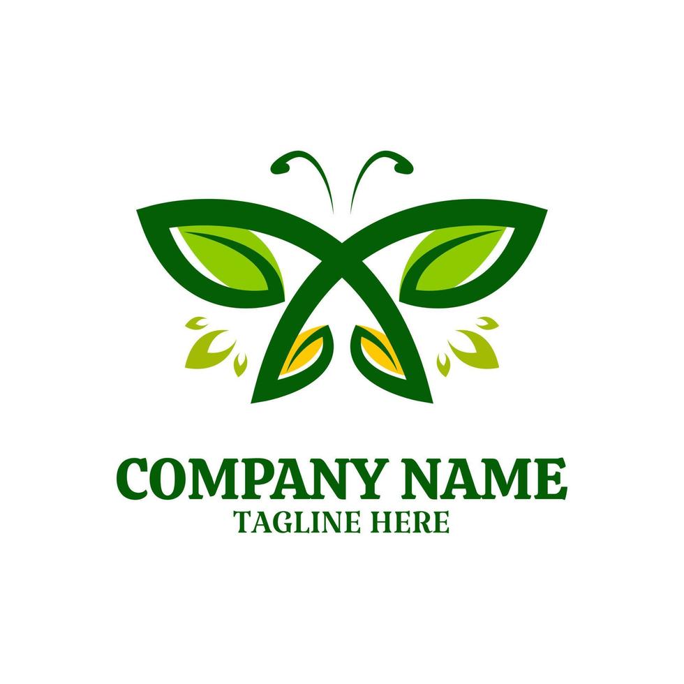 Butterfly with leaves wings design logo template vector
