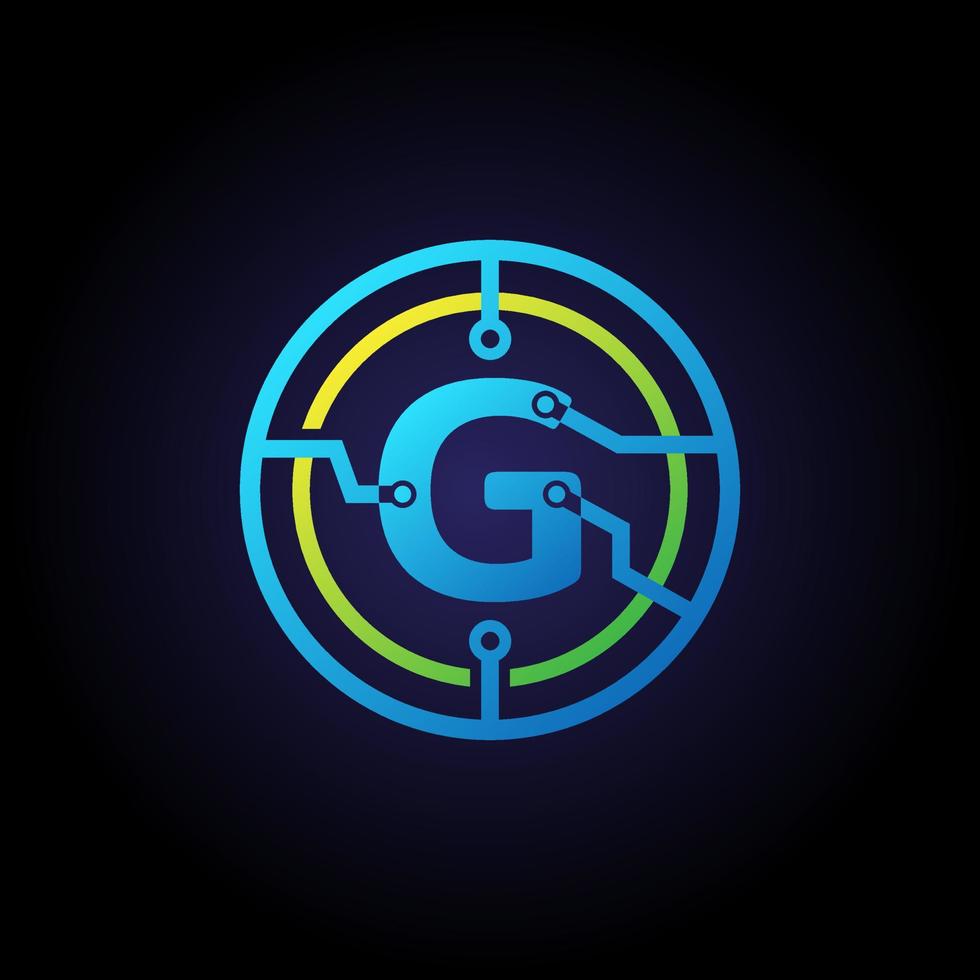 Initial letter G logo design template, Technology icon vector logo in circle