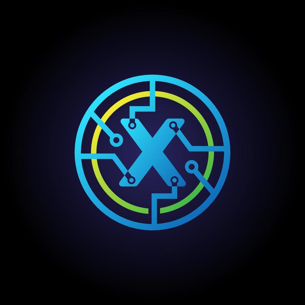 plantilla de diseño de logotipo de letra inicial x, logotipo de vector de icono de tecnología en círculo