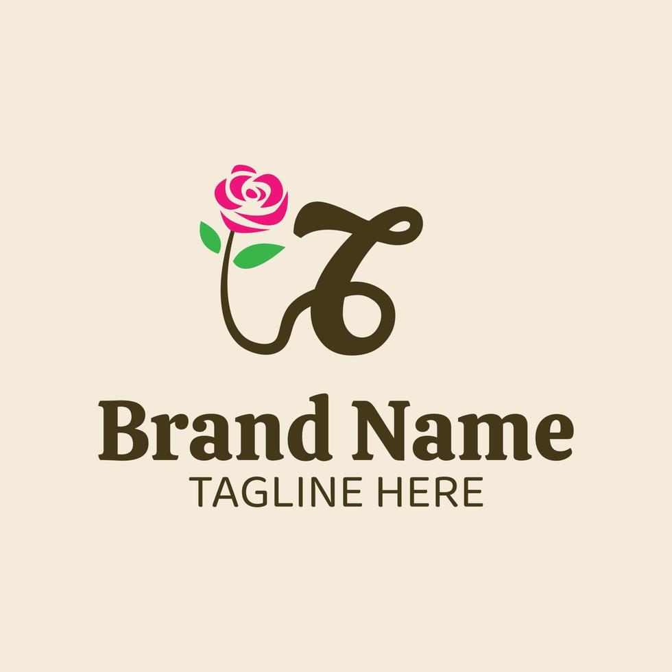 Initial letter T botanical flower logo design template vector