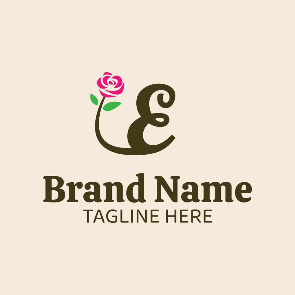 Initial letter E botanical flower logo design template vector