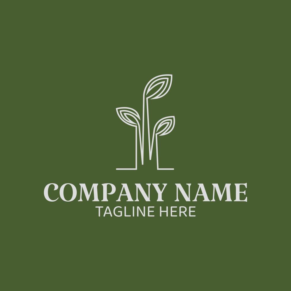 Plant with line art style vector logo template