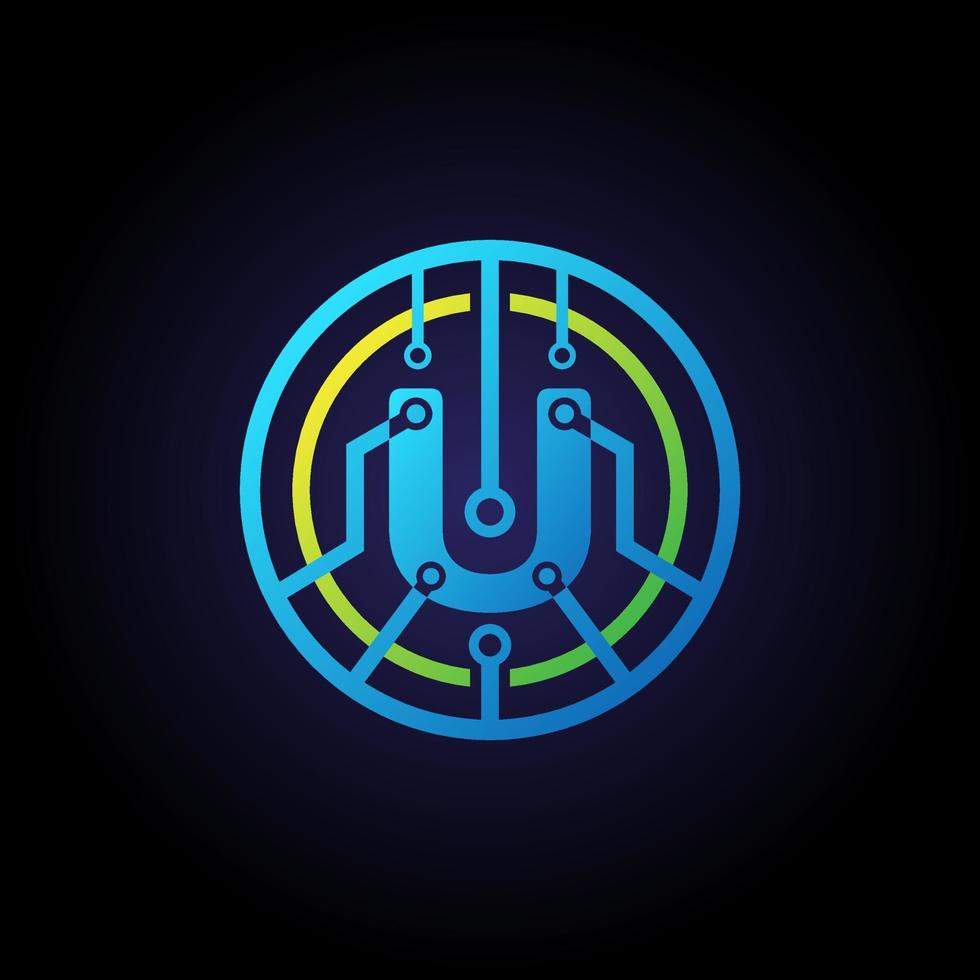 Initial letter U logo design template, Technology icon vector logo in circle