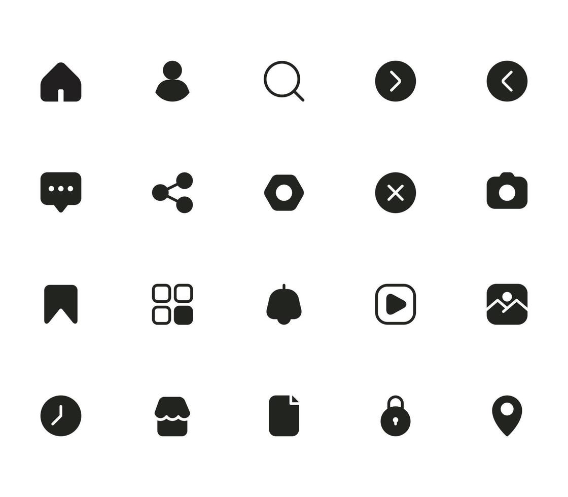 Set basic interface solid icon. vector