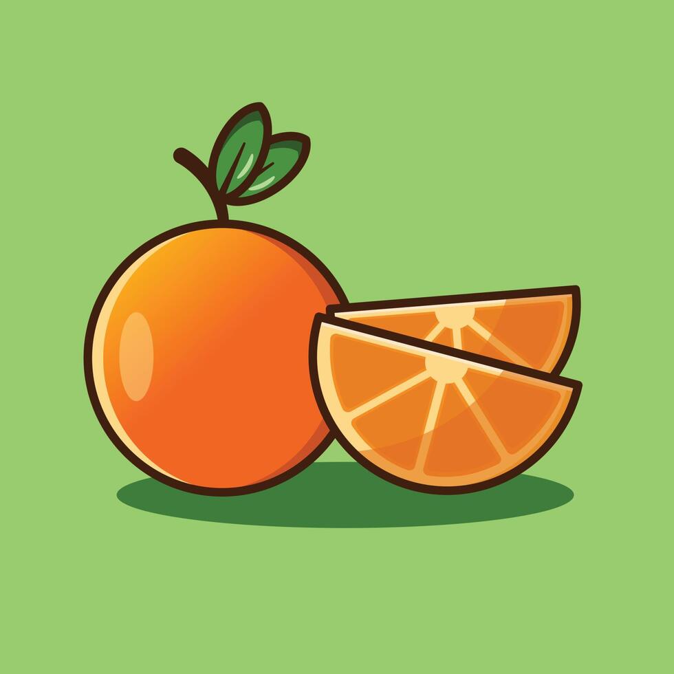 naranja y rodajas de ilustración vectorial naranja. estilo de dibujos animados plana. vector