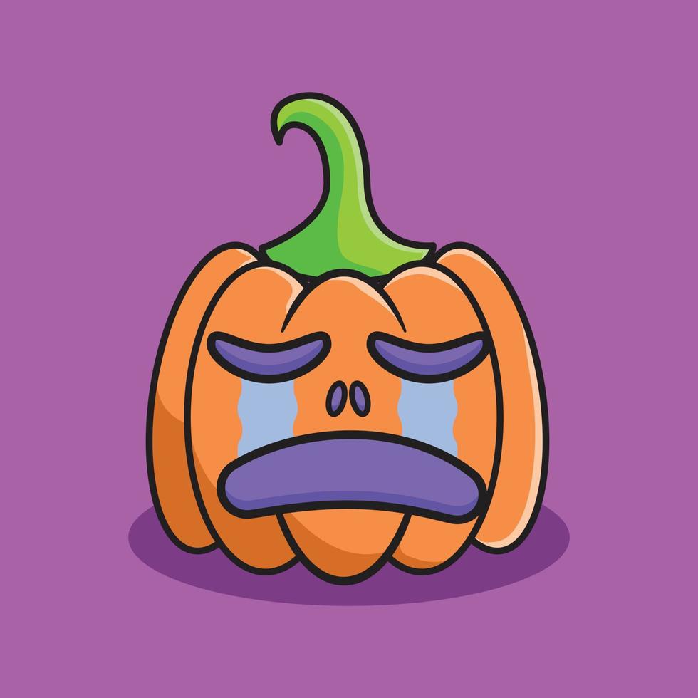 Illustration of cute halloween pumpkin with sad expression. vector