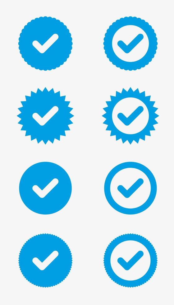 conjunto de iconos de verificación de aprobación de vector azul
