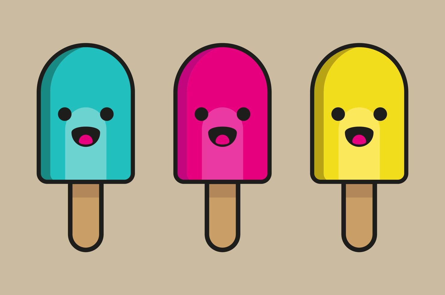 A cute vector illustration of three ice lollies