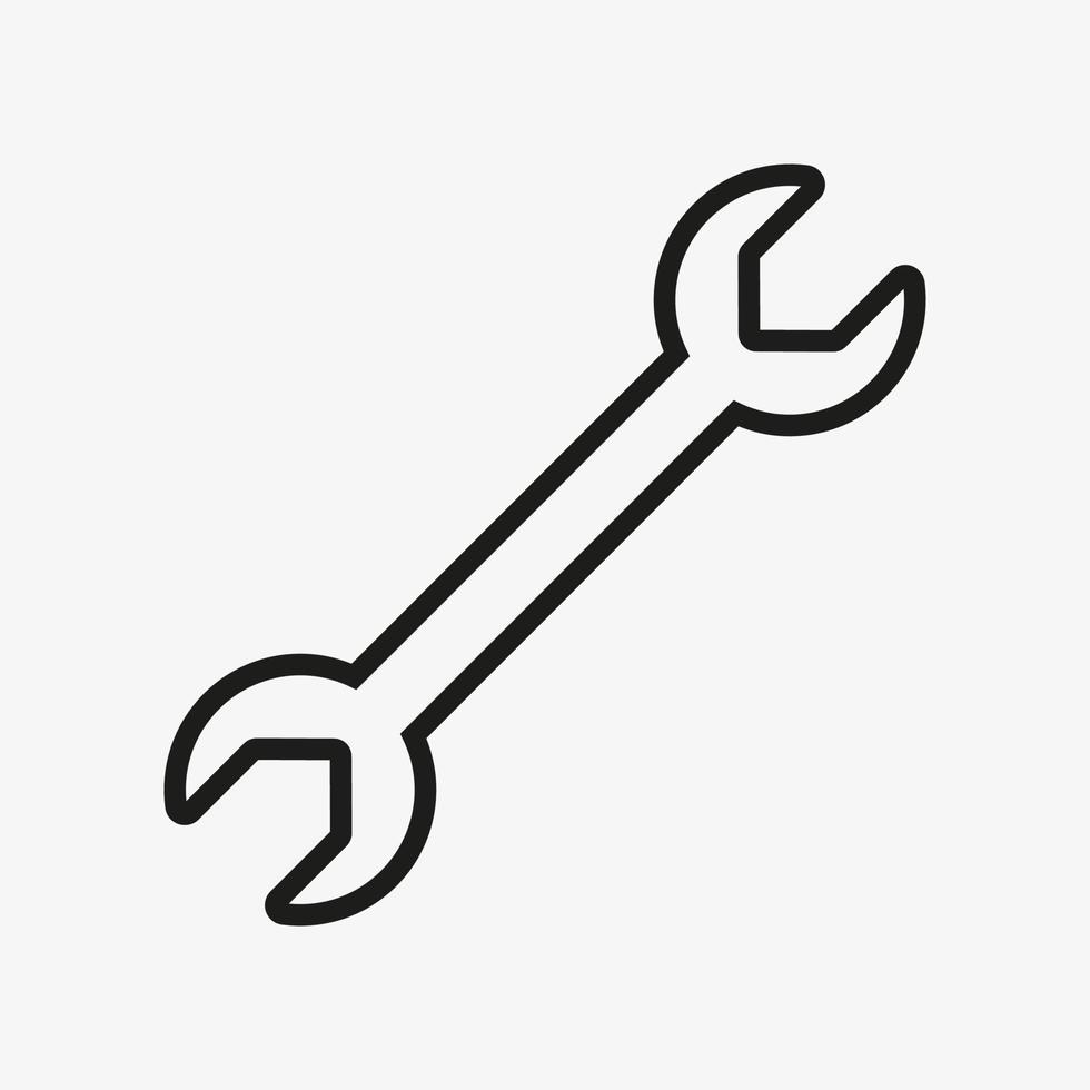 Repair tool symbol. Wrench vector outline icon isolated on white background.
