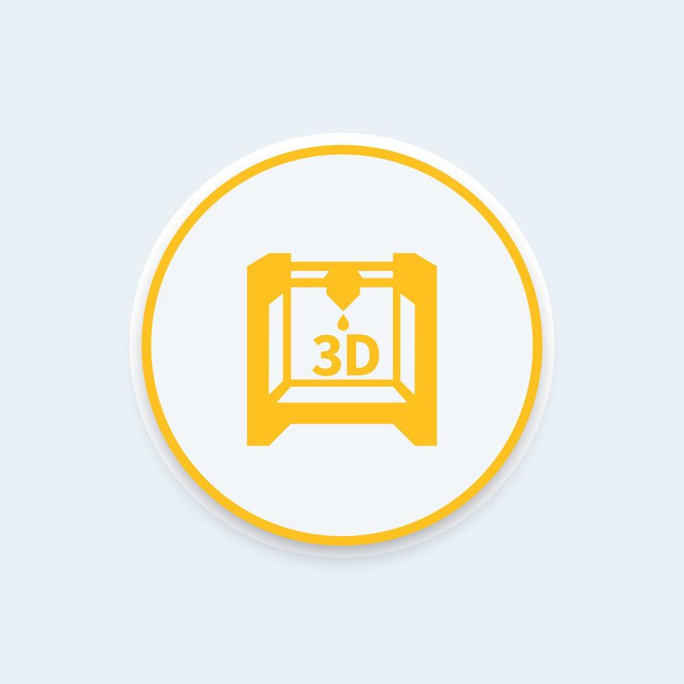 3d printer icon, additive manufacturing, 3d printing symbol, round icon, vector illustration