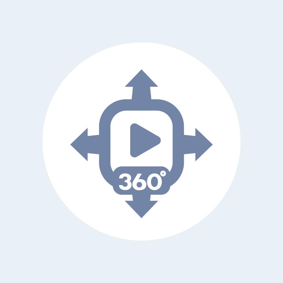 Icono de contenido de video de 360 grados, símbolo vectorial aislado sobre blanco vector