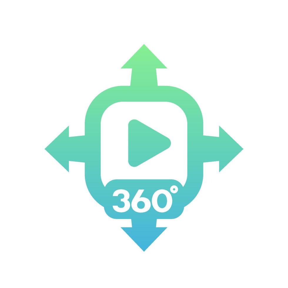 360 degrees video vector icon on white