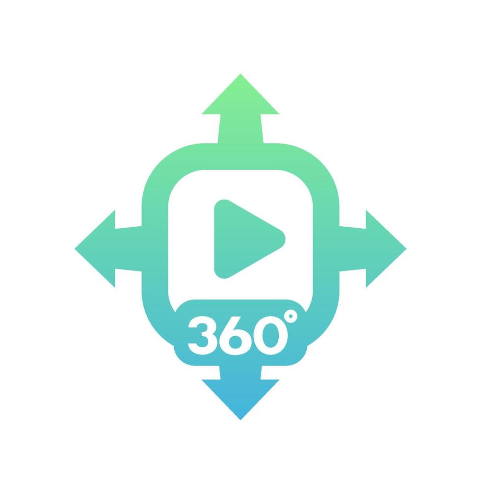 Icono de vector de video de 360 grados en blanco