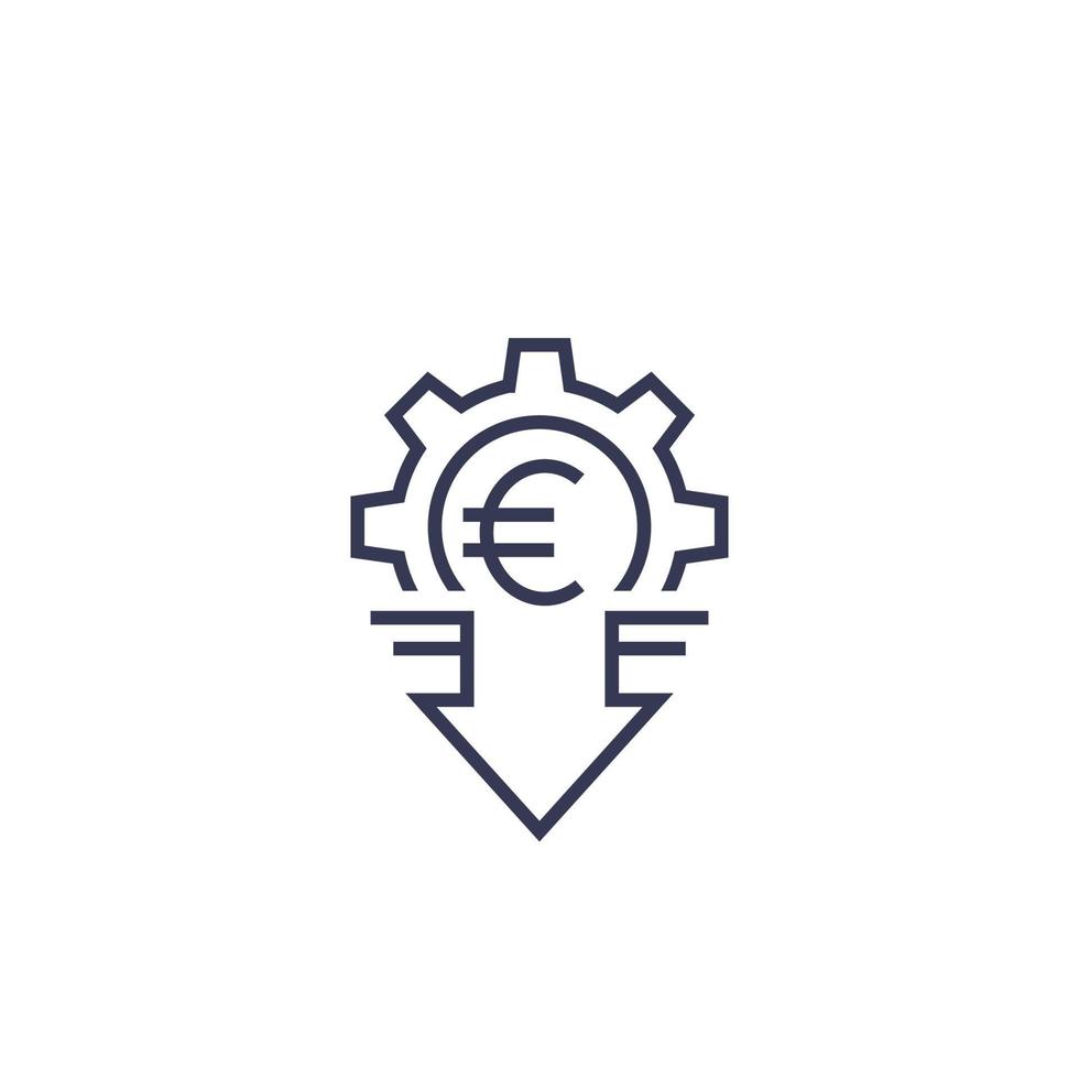 cost reduction icon with euro, linear vector