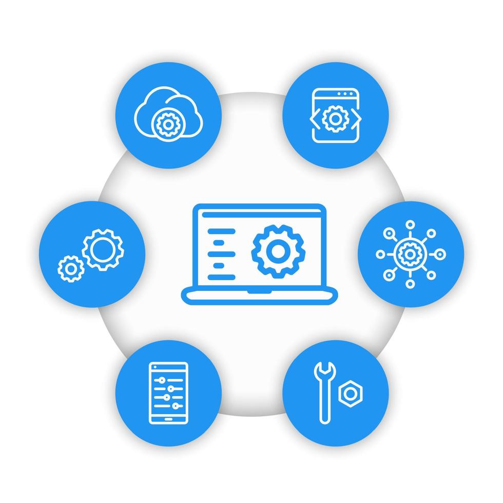 development, engineering, configuration icons in linear style vector