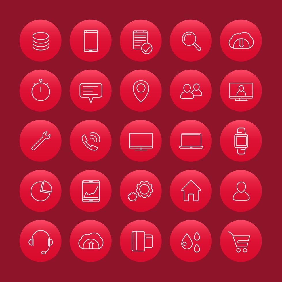 25 business, commerce, shopping, finance thin line icons, shopping symbols, round icons set, vector illustration