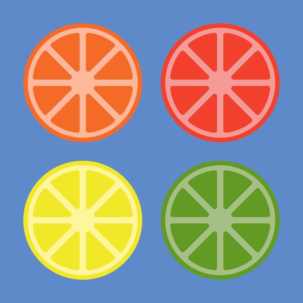 Citrus fruits in various colors vector icon