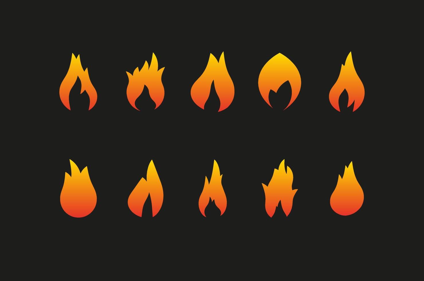 Vector icons of a fire on black background