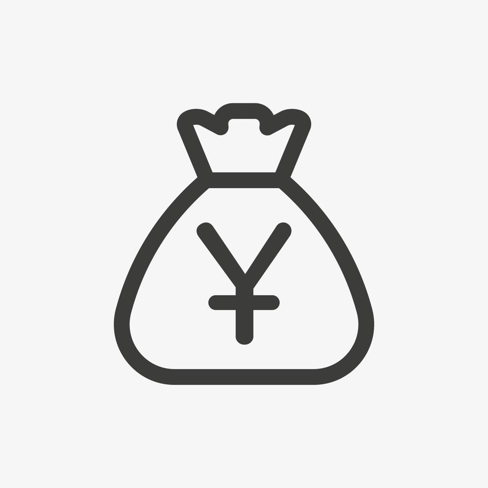 Yuan icon. Chinese currency symbol. Sack with chinese yuan isolated on white background. Money bag outline icon vector pictogram.