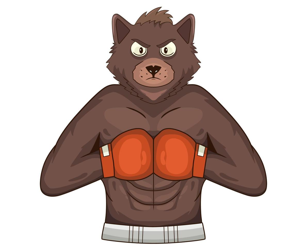 cartoon boxing bear torso with gloves vector