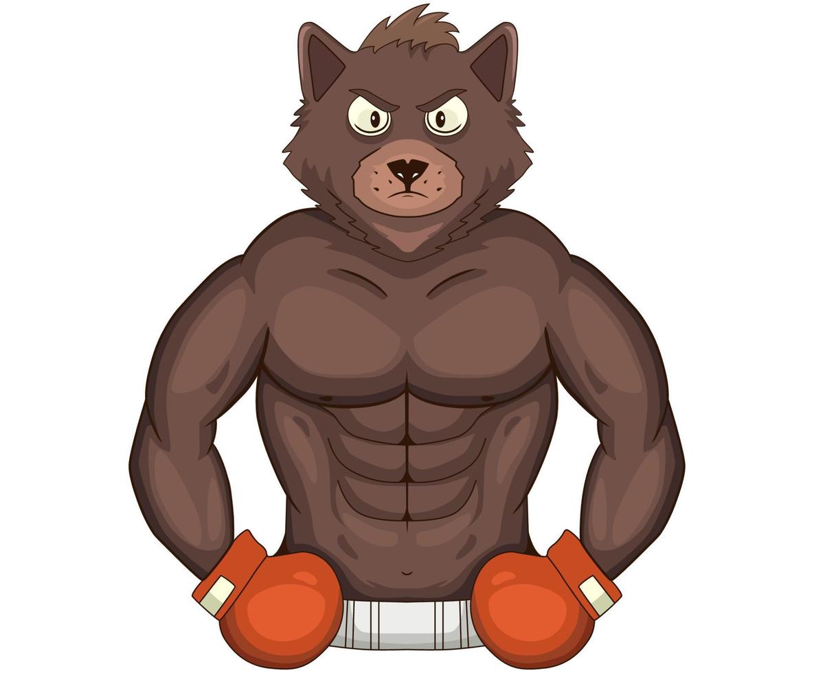 cartoon boxing bear torso with gloves vector