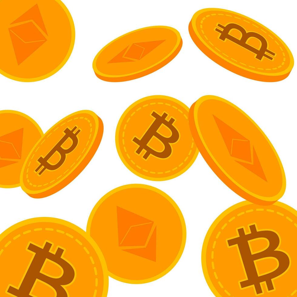 Scattered golden bitcoin coin shape background vector