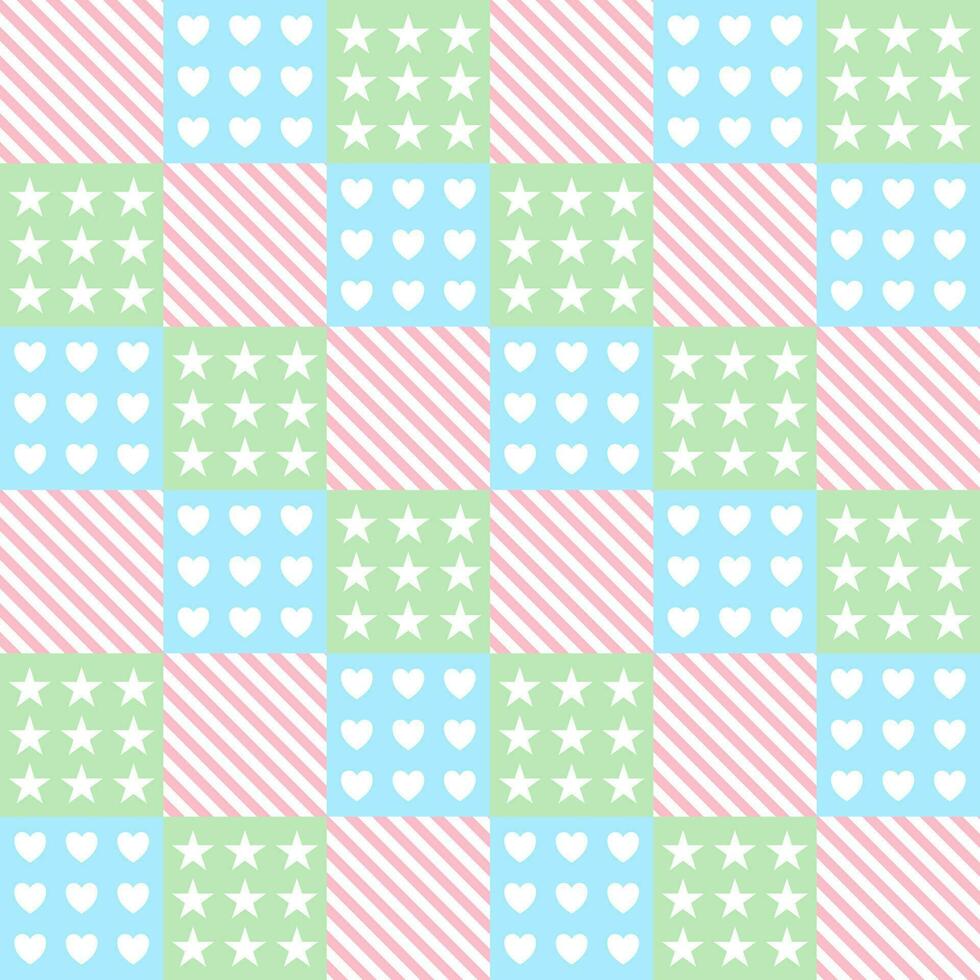 Oblique line star pattern heart square background pink blue green vector