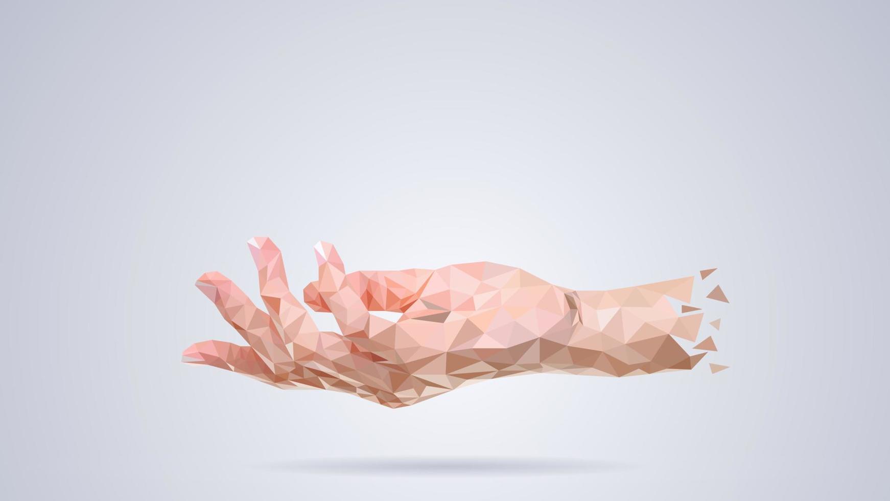 Abstract low poly polygon presentation hand on white background. vector