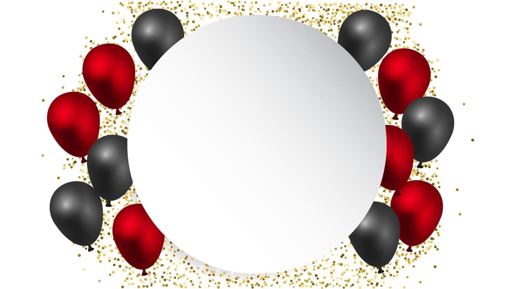 Metallic black and red balloons with circle blank frame. vector