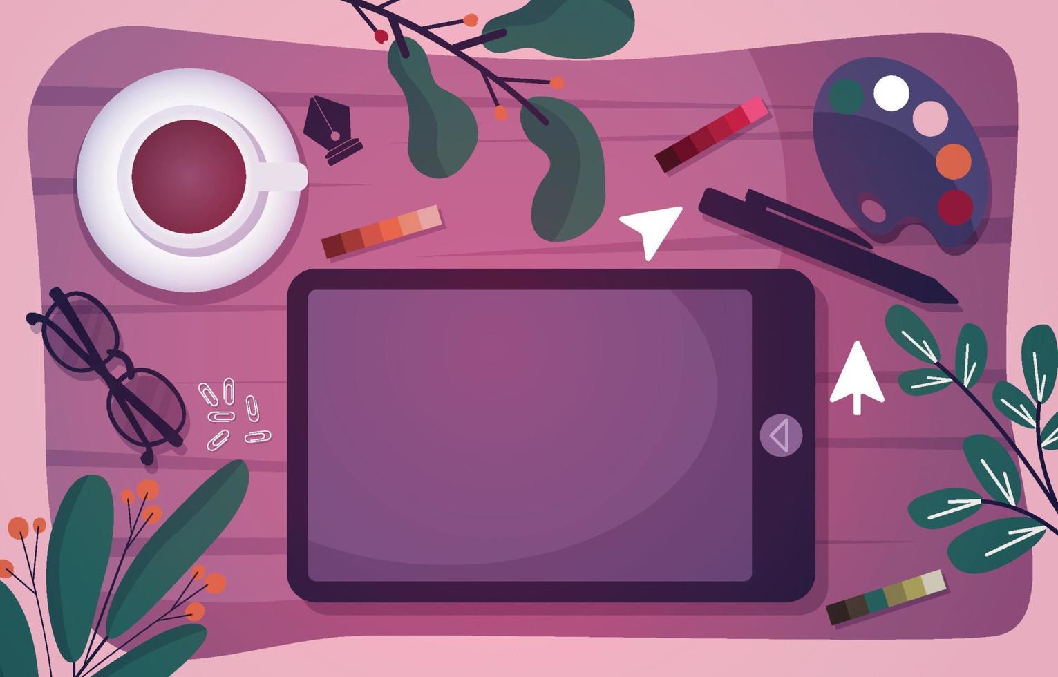 Digital Graphic Drawing Tool Top View Flat Design Illustration vector