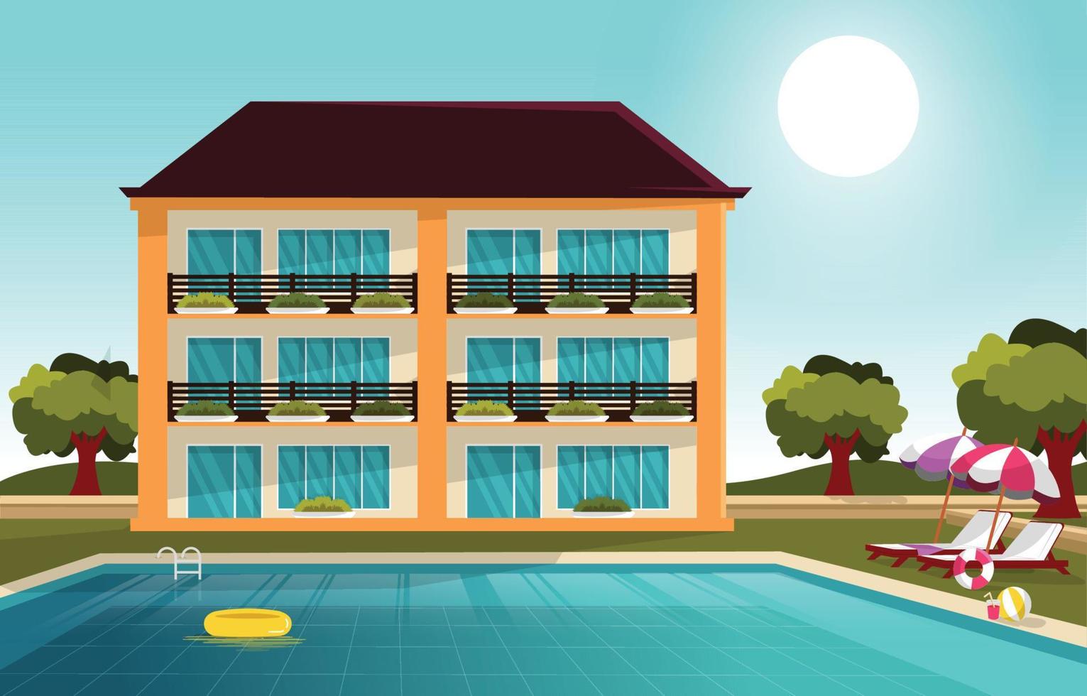 piscina al aire libre vacaciones de verano ocio relajación diseño plano ilustración vector