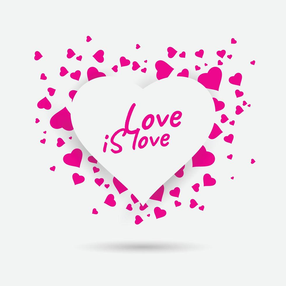 Heart shape vector pink confetti splash with white heart frame inside