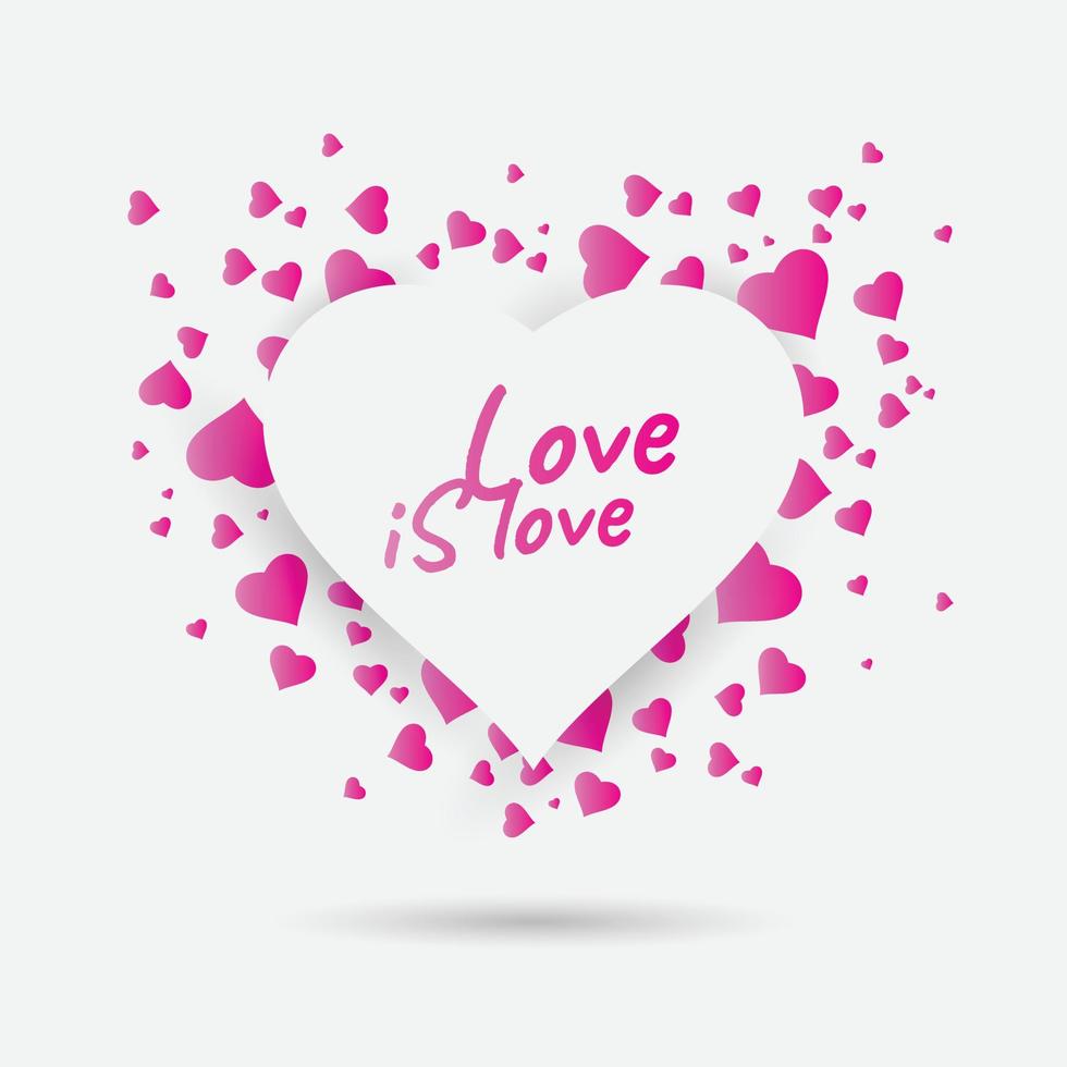 Heart shape vector pink confetti splash with white heart frame inside